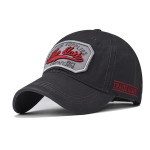 Yihaoyi rửa đau khổ retro đính thư mũ tùy chỉnh thêu vá Logo cong vành thể thao Mũ bóng chày - Product Image 5