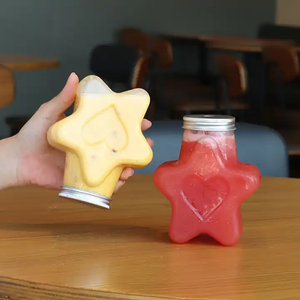 Wholesale 500ml16oz Star Shape <strong>Bottle</strong> with Lids and Straw PET <strong>Plastic</strong> Juice <strong>Drink</strong> Bubble Tea Boba <strong>Bottle</strong> <strong>Packaging</strong>