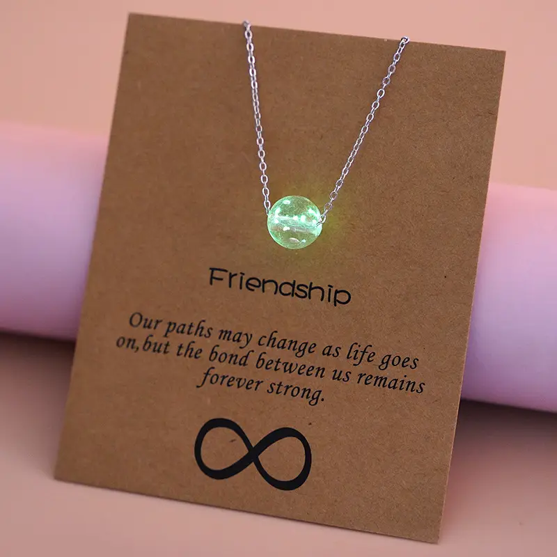 Starry Colorful Friendship Trendy Jewelry Wish Card Glowing Round Glaze Lucky Chamilia Beads Luminous Stone Necklace