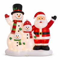 Ourwarm Décoration de jardin gonflable géante de Noël avec lumière LED, famille de bonhommes de neige, arche de Père Noël et boule de bonbons