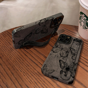 Soporte de pulsera de Mariposa Negra para <span class=keywords><strong>iPhone</strong></span> 16 Pro Max para Apple 15 14 y 13 <span class=keywords><strong>funda</strong></span> de teléfono móvil con cordón de Material de PU - Product Image 2