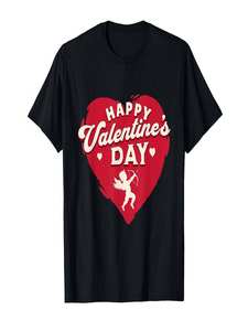 T-Shirt per San Valentino con Motivo a Cuore, Unisex, in Cotone, Collo Tondo, Manica Corta, Casual, Primavera-Estate, Stampata - Product Image 1