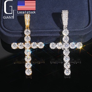 Gudang Stok Lokal AS Perhiasan Hip Hop Berlapis Emas S925 Sterling <span class=keywords><strong>Silver</strong></span> Liontin Salib Moissanite - Product Image 1