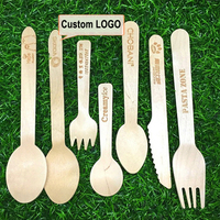 Couverts Écologiques Jetables Personnalisés avec Logo, Couteau, Fourchette et Cuillère en Bois, Biodégradables pour Restaurant, avec Sac