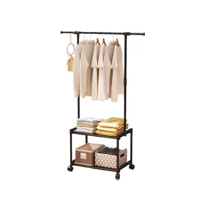 Perchero Metálico de Tres Niveles con Doble Almacenamiento, Perchero Multifuncional Tres en Uno con Ruedas para Sala de Estar - Product Image 1