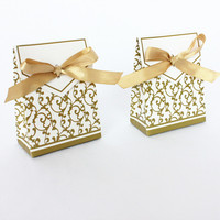 6.7*3.5*8.5cm boîte à bonbons de mariage de luxe boîte à bonbons de mariage de Style européen or et argent motif boîte à chocolat avec ruban