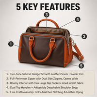 Bolso de Mano de Cuero de Lujo para Mujer, Bolso Tipo Satchel Bicolor con Ribete de Gamuza, Asa de Transporte y Correa Desmontable, Venta al Por Mayor, Personalizado OEM