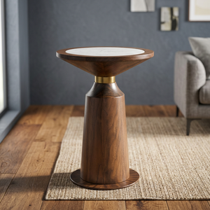 Mesa de Centro de Madera Estilo Mid-Century Modern con Tapa de Mármol y Detalles en Latón, No Plegable, Mueble para Sala de Estar Hecho en Indonesia - Product Image 3