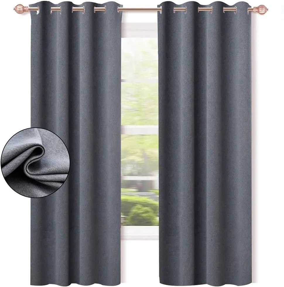 Solid blackout vorhänge 2 Layer Grommet Thermal Blackout Window Curtains für Living Room