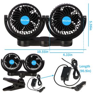 Kipas klip mobil kepala ganda 4 inci, kipas plastik <span class=keywords><strong>12V</strong></span> dapat disesuaikan untuk kursi depan/belakang penumpang 360 derajat kipas Mobil Putar - Product Image 2