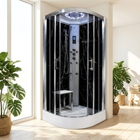 Cabine de douche quadrant avec base en ABS, panneau arrière en verre marbré noir, cadre, marchepied, jets de massage à commande numérique, pour salle de bain moderne