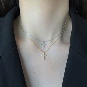 Dylam Women Daily Accessories Fine Jewelry Rhodium 18K Gold 925 Sterling Silver Diamond 5A Zirconia <b>Cross</b> Pendant Necklace - Product Image 3