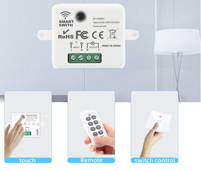 Mini Wireless Smart Switch Light Electrical 433MHZ RF 8 Key Remote Control Relay Receiver Home Led Lamp ON/OFF 220V