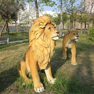 Yaşam boyutu polyester reçine fiberglas aslan süsler heykel heykeli bahçe dekorasyon için