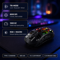 Souris de jeu RGB 3 couleurs, coque en nid d'abeille, 8000 DPI, 74g, type C, filaire, 2.4G, pour Esports, ordinateur de bureau