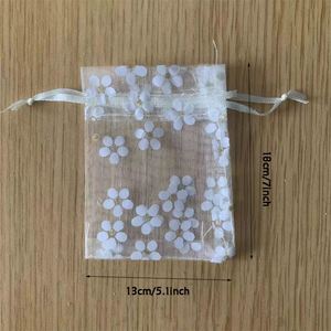 Nouveau style – Sac cadeau en organza motif marguerite, pochette transparente en maille 13x18cm pour bonbons et biscuits, emballage pour enfants - Product Image 3