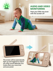 KT522T MINUSWIRE 5 IPS WiFi Baby Monitor with 720P PTZ <b>Camera</b>, Tuya App Control, Two-Way Audio, Long Range 1000ft, Night Light - Product Image 5