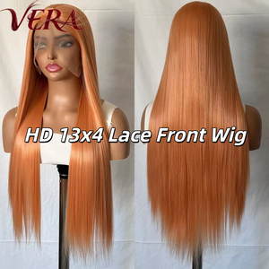 วิกผมสังเคราะห์พรีเมียม Futura Fibra แบบ HD 13*4 Lace Front  แสกได้อิสระ สีส้มธรรมชาติ ยาวตรง  แบบด้า<span class=keywords><strong>น</strong></span> ทนความร้อน - Product Image 1