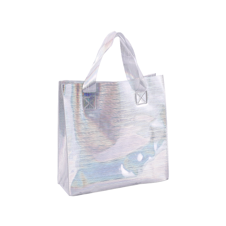 Promotional Custom Holographic Iridescent Rainbow Color PVC Handbag Fashion Jelly Tote Shopping Bag Wholesale