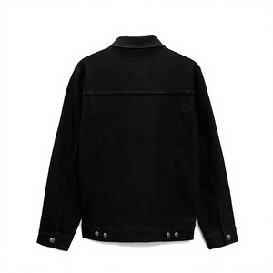 Veste en jean noire pour homme, col mandarin, boutonnée, délavée, 100% coton respirant, coupe classique, pour l'hiver - Product Image 2
