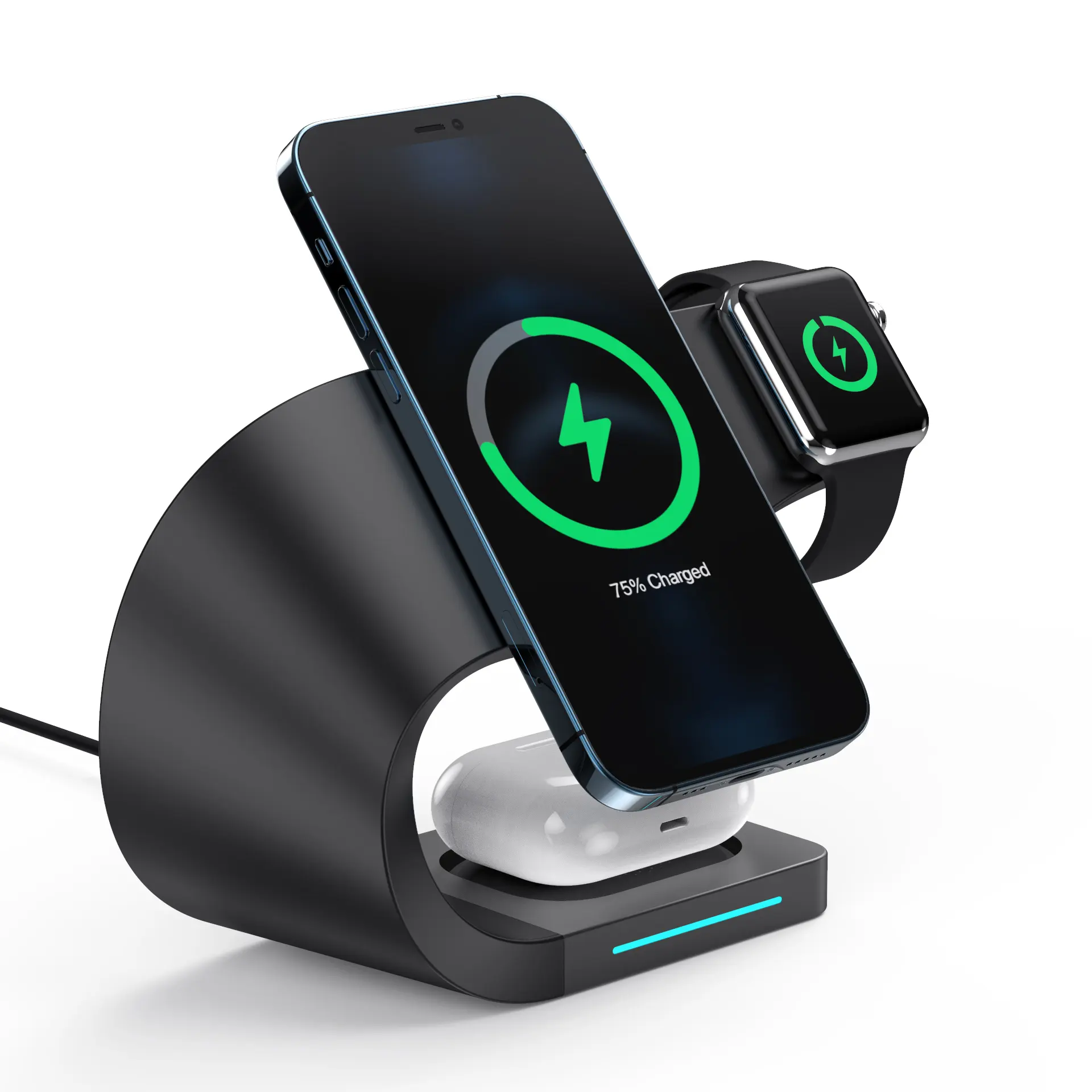 Neueste Technologie 3 in 1 Magneti 15 W Qi schnelles drahtloses Ladegerät Stand Dock Station für Smart Watch drahtloses Ladegerät