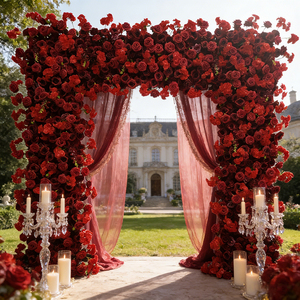 Arco de Flores Artificiales Realistas Personalizado, 8 pies x 8 pies, Decoración de Boda Roja, Pared de Flores de Seda, Rosas de Alta Simulación - Product Image 1