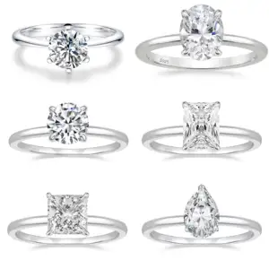 Fábrica Moda Jóias 925 Sterling Silver Wedding Ring Solitaire Cubic Zirconia Promessa Impressionante Anéis de Noivado para As Mulheres