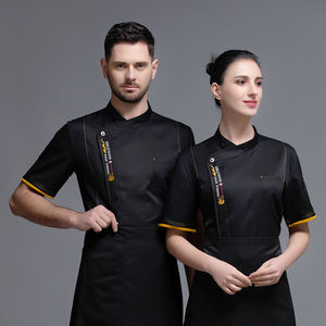 Vente en gros directe de veste de chef noire personnalisée manches courtes polyester coton uniformes de restaurant et de bar manteau de chef à fermeture éclair à la mode - Product Image 1