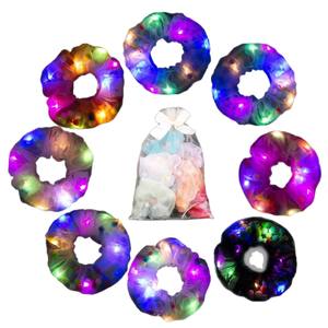 Venta caliente 3 modos LED luz luminosa satén elástico pelo Scrunchies brillo oscuro Nylon accesorios para el cabello para Halloween seguro - Product Image 5