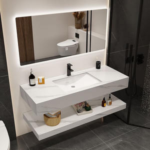 Lavabo de losa de <span class=keywords><strong>roca</strong></span> doble Simple moderno, armario de baño debajo del mostrador, lavabo de cerámica, lavabo de Hotel B & B - Product Image 1