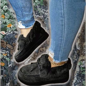 Bottes de neige plates et chaudes en coton pour femmes, doublées polaire avec nœud, semelle intérieure en caoutchouc rehaussante pour l'hiver (vente transfrontalière) - Product Image 3