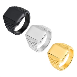 Anillos de Acero Inoxidable al por Mayor en China, Anillo Cuadrado en Blanco Chapado en Oro Personalizado - Product Image 1