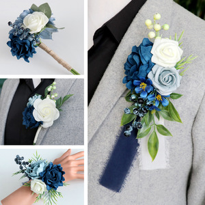 Decoraciones de boda de estilo europeo novia novio mejores amigos muñeca rosas pecho falda taza ramos de flores elegante diseño de rosas - Product Image 3