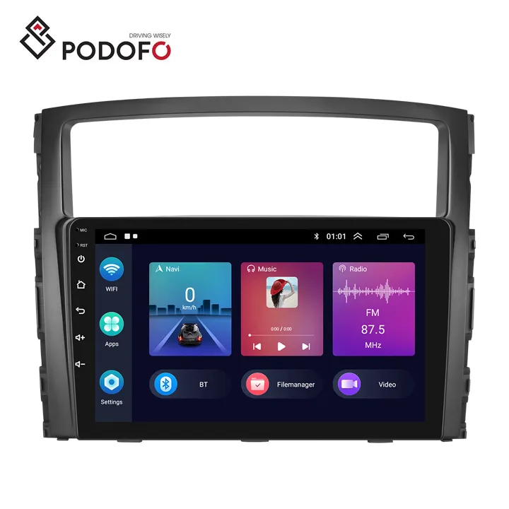 Podofo วิทยุติดรถยนต์9 ''แอนดรอยด์ CarPlay Android Android Auto GPS Rds HIFI สนับสนุน AHD กล้องสำหรับมิตซูบิชิปาเจโร2006-2017