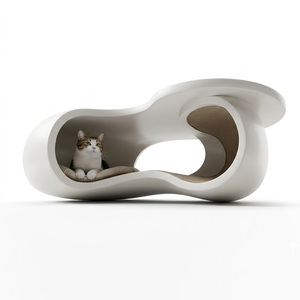 Modern Curved Coffee Table <b>Cat</b> Cave 2-in-1 Design <b>Cat</b> Tunnel <b>Bed</b> Stylish Living Room Decor Pet House - Product Image 5