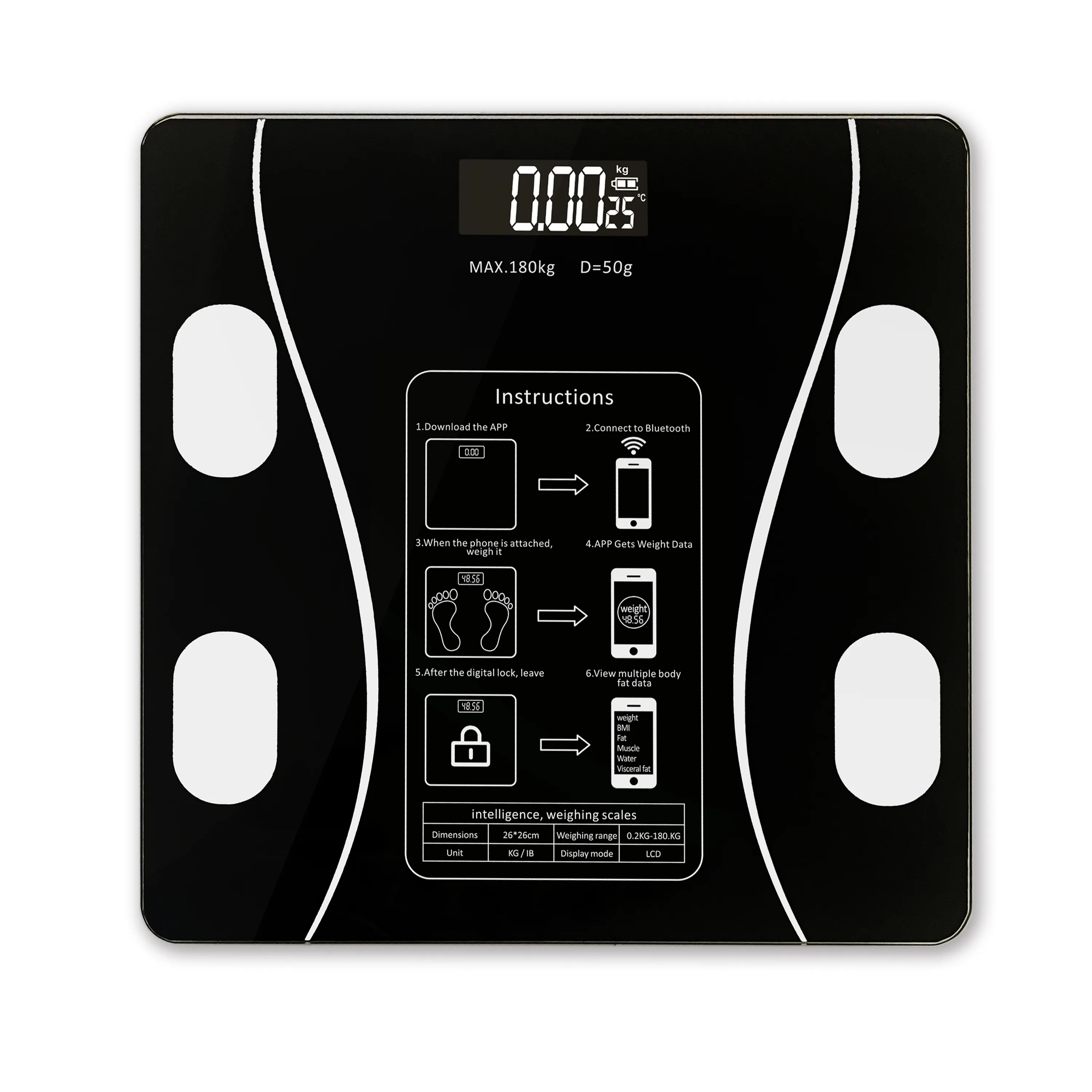 BL-2602 Factory directly supply personal weighing body fat scale digital USB charging smart body weight scales with App