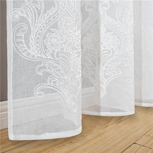 Commercio all'ingrosso Nordic Fiore Bianco Tinta Unita In Poliestere Ricamato Tappezzeria Soggiorno Tenda Pura// - Product Image 4