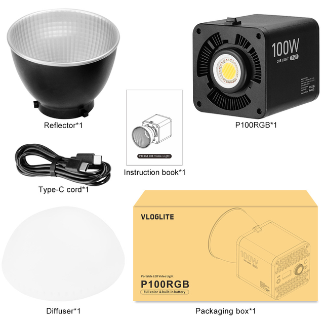 High Professional COB Video Light P100RGB Photography Rechargeable Studio Lighting 100W COB Lamp with 20 Effects