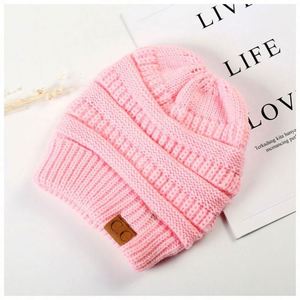 Gorro de lana para mujer, estilo coleta, para otoño e invierno, tejido, de color sólido, cálido. - Product Image 5