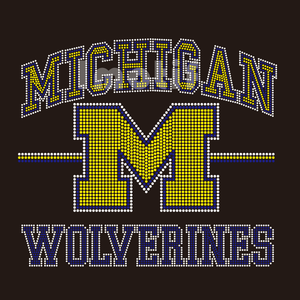 Logo della Squadra Michigan Wolverines, Motivo Termoadesivo con Cristalli e Strass per Abbigliamento - Product Image 1