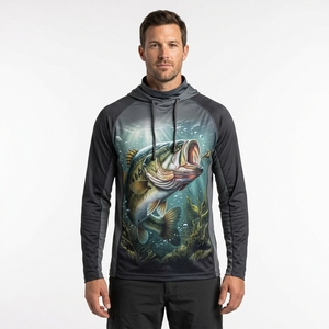 Camisa de Pesca con Capucha para Hombre, Protección Solar UPF 50, 100% Poliéster, Secado Rápido, Antibacteriana, Antimosquitos, Personalizable - Product Image 1