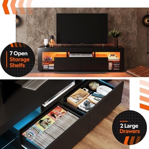 Meuble TV pour téléviseurs jusqu'à 70 <span class=keywords><strong>pouces</strong></span>, centre de divertissement moderne avec éclairage LED et 2 grands tiroirs de rangement, pour salon - Product Image 4