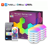Panneau lumineux hexagonal intelligent Tuya WiFi pour jeux, luminaire mural modulaire DIY avec synchronisation musicale et télécommande pour la décoration de la pièce, lampe d'ambiance