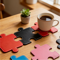 Ensemble de dessous-de-verre amusants en cuir PU, imperméables, pour café, thé, protection de table à la maison ou au bureau, protège-tables pour tasses à café