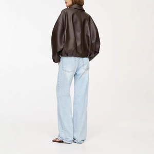 Giacca da Pilota Stile Americano Primaverile, Retro Casual in Ecopelle, <span class=keywords><strong>Abbigliamento</strong></span> Femminile con Cerniera - Product Image 3