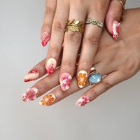 Ongles artificiels 3D faits main, motif fleur de cerisier et orange, de luxe, réutilisables, pour l'été, OEM ODM, logo personnalisé