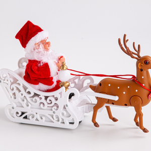 Père Noël électrique musical avec traîneau à rennes Figurines à collectionner Poupée anime pour décoration de bureau - Product Image 2