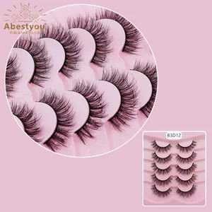 Abestyou 5 pair mink eyelash extensions fluffy messy volume false lashes natural look eyelashes box packaging vendor accessories