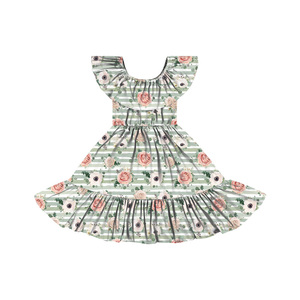 Vestido de Bebé BQ-486-WXL, Nuevo Diseño Floral de Fábrica China, Vestido de Verano con Hombros Descubiertos, Cuello Elástico y Volantes Grandes - Product Image 3