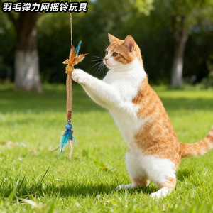 <b>Cat</b> Teaser Wand With Feather Bell Elastic Mesh Durable <b>Interactive</b> <b>Toy</b> For <b>Cats</b> Outdoor Play Boredom Buster Pet Entertainment - Product Image 2